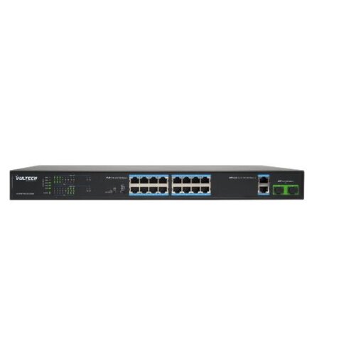 Switch PoE+ Vultech Security 16 porte 10/100 FE + 2 porte + 2 porte Uplink 10/100/1000 GE + 2 porte Uplink SFP  200W AI SMART