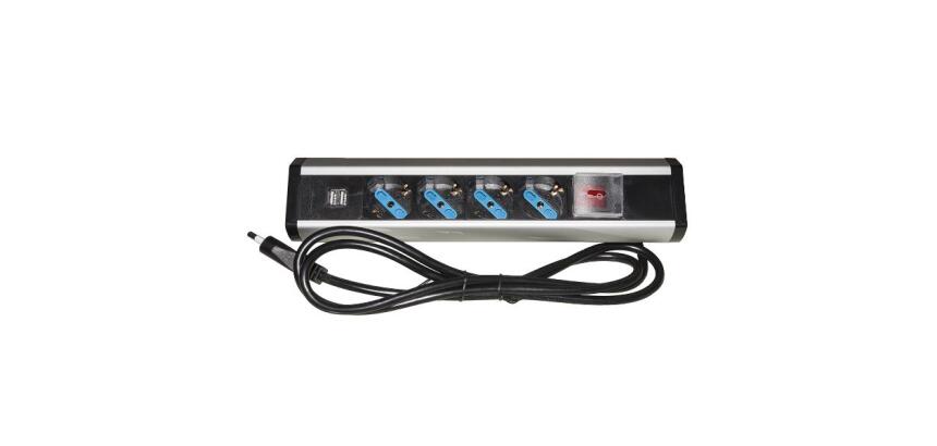 MULTIPRESA DA TAVOLO 4 PRESE UNIVERSALI CON 2 PORTE USB E INTERRUTTORE CON COPERCHIO DI PROTEZIONE CAVO MT 1 80 SPINA TRIPOLARE ITALIANA 16A
