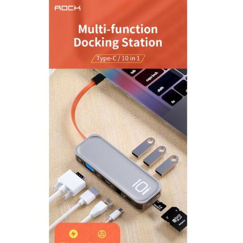 ROCK USB TYPE C HUB TO 3.0 USB HDMI RJ45 USB HUB FOR MACBOOK PRO      ACCESSORIES USB SPLITTER MULTI 10 PORTS TYPE C HUB USB-C HUB