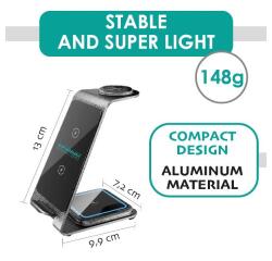 CARICATORE WIRELESS 3 IN 1  SUPPORTO DI RICARICA MAGNETICO            COMPATIBILE CON DISPOSITIVI CON RICARICA WIRELESS
