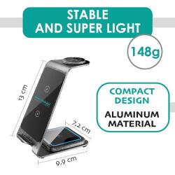 CARICATORE WIRELESS 3 IN 1  SUPPORTO DI RICARICA MAGNETICO            COMPATIBILE CON DISPOSITIVI CON RICARICA WIRELESS