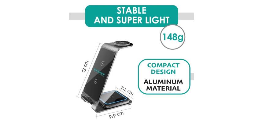 CARICATORE WIRELESS 3 IN 1  SUPPORTO DI RICARICA MAGNETICO            COMPATIBILE CON DISPOSITIVI CON RICARICA WIRELESS