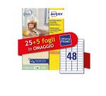 ETICHETTE BIANCHE RIMOVIBILI  45 7 X 21 2MM  48 ETICHETTE PER FOGLIO  LASER E INKJET  25+5FF OMAGGIO
