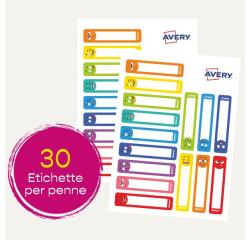 Etichette per penne smile  50x10mm  15 etichette per foglio  adesivo permanente  scrivibili a mano  confezione da 2 fogli
