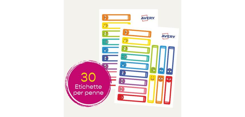 Etichette per penne smile  50x10mm  15 etichette per foglio  adesivo permanente  scrivibili a mano  confezione da 2 fogli