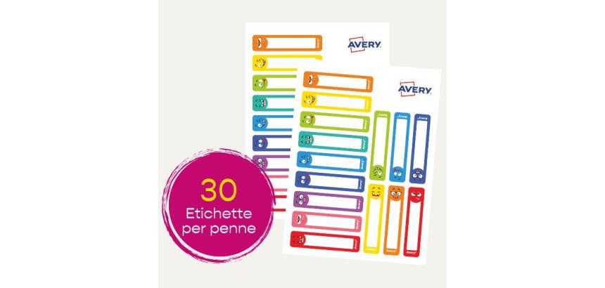 Etichette per penne smile  50x10mm  15 etichette per foglio  adesivo permanente  scrivibili a mano  confezione da 2 fogli