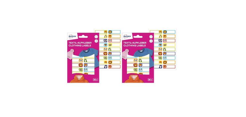 Etichette per tessuti no iron animali 45x13mm  18 etichette per foglio  adesivo permanente  scrivibili a mano  confezione da 2 fogli