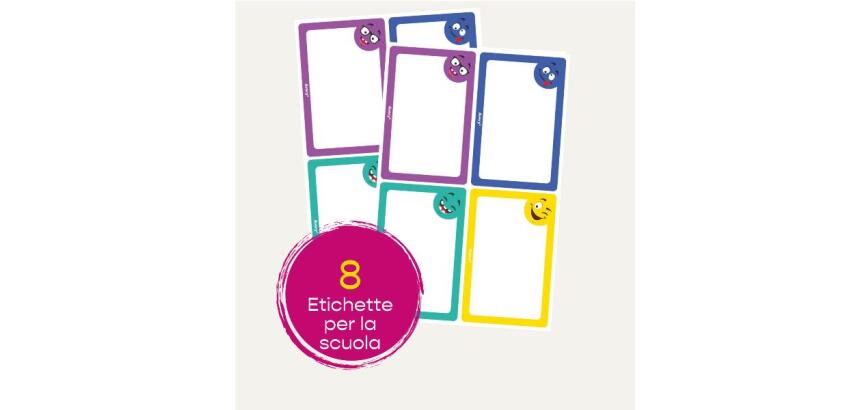 Etichette per la scuola  libri/quaderni  smile  68x46mm  4 etichette per foglio  adesivo permanente  confezione da 2ff