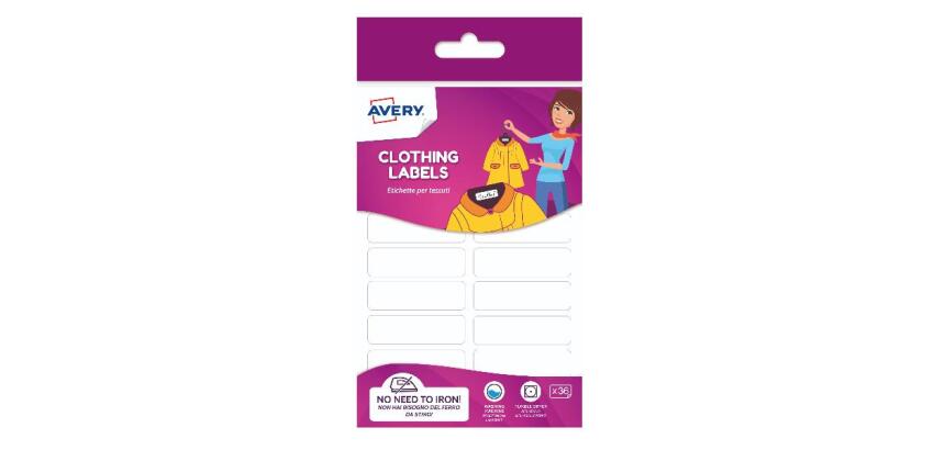 AVERY Etichette per tessuti applicabili senza ferro da stiro, resistenti alla lavatrice, scrivibili a mano, 2 fogli