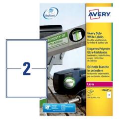 AVERY Etichette resistenti in poliestere bianco 199,6x143,5mm, 2 etichette per foglio, adesivo permanente, laser, 20 fogli