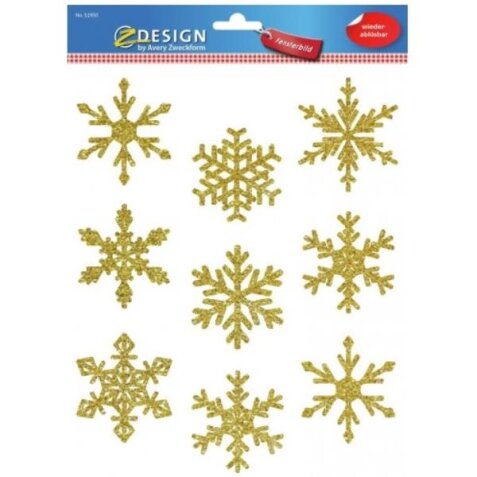 Vetrofania con disegni fiocchi di neve color oro - decorazione Natale - 1 foglio