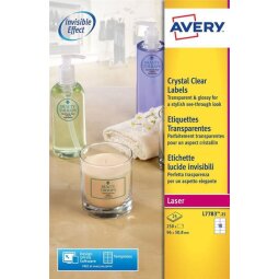 AVERY Etichette trasparenti lucide 96x50,8mm, 10 etichette per foglio, adesivo permanente, laser, 25 fogli