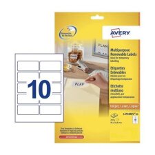 AVERY Etichette in carta bianca 96 x 50,8mm, 10 etichette per foglio, adesivo rimovibile, laser e inkjet, 25 fogli