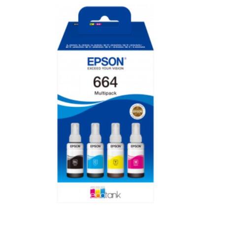 Epson flaconi ecotank T6646 Multipack 4 colori: nero, ciano, magenta, giallo