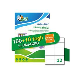 ETICHETTE BIANCHE ADESIVE 105X48MM  12 ETICHETTE PER FOGLIO           PERMANENTE  LASER/INKJET  CONFEZIONE DA 100 +10 FF OMAGGIO
