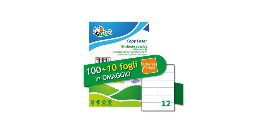 ETICHETTE BIANCHE ADESIVE 105X48MM  12 ETICHETTE PER FOGLIO           PERMANENTE  LASER/INKJET  CONFEZIONE DA 100 +10 FF OMAGGIO