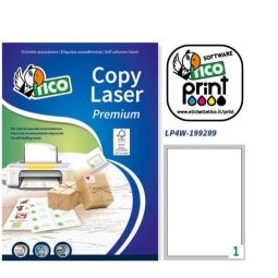 TICO Etichette adesive in carta bianca 199x289mm, 1 etichette per foglio A4, adesivo permanente, laser/inkjet, 100 fogli