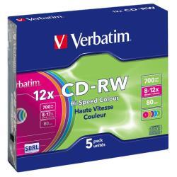 CD-RW 700MB 12X COLOR SLIM CASE 5PZ