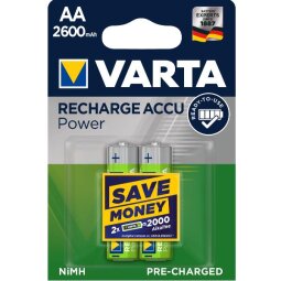 Varta Batteria Ricaricabile AA Stilo, 2600 mAh, Confezione da 2 Pezzi, Pre-caricate