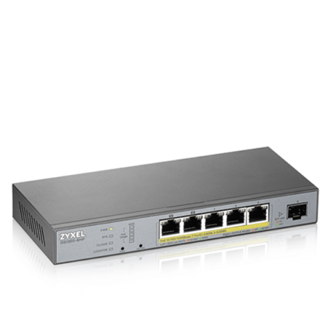 GS1350-6HP - SWITCH MANAGED PER CCTV: 5 PORTE GIGABIT POE (BUDGET 60W)+ 1 PORTA SFP