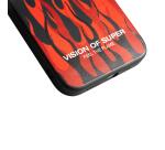 VISION OF SUPER - Cover in TPU con finitura soft touch colore nero con fiamme rosse compatibile con Apple iPhone 14 [VOS COLLECTION]