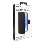 WALLY - Custodia a libro in pelle sintetica con chiusura flap magnetico, slot per carte e funzione stand colore nero compatibile con Samsung Galaxy S25 FE