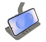 WALLY - Custodia a libro in pelle sintetica con chiusura flap magnetico, slot per carte e funzione stand colore nero compatibile con Samsung Galaxy S25 FE