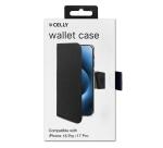WALLY - Custodia a libro in pelle sintetica con chiusura flap magnetico, slot per carte e funzione stand colore nero compatibile x Apple iPhone 18 Pro/ 17 Pro [IPHONE 18 CASES]