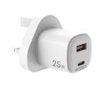 UPTC1A1C25WUK - Caricabatteria da rete con doppia porta USB-C e USB-A, tecnologia GaN, potenza massima 25 Watt, presa UK [UPTC COLLECTION]