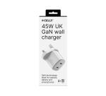 UPTC2C45WUK - Caricabatteria da rete con doppia porta USB-C, tecnologia GaN, potenza massima 45 Watt, presa UK [UPTC COLLECTION]
