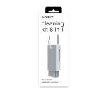 CLEANINGKIT - Kit pulizia dispositivi 8in1, punta rimozione sporco, spazzola pulizia scanalature, spugna, panno in microfibra, nebulizzatore, chiave rimuovi tasti, stand x telefono