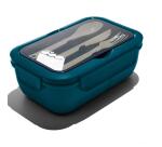 500LUNCHBOXS - Porta pranzo, capacità 1100ml, coperchio ermetico, set posate incluse, lavabile in lavastoviglie, tre scomparti interni, riscaldabile in microonde