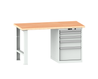 Établi Lista 27x36E - H 84 xL 200 x P 75 cm - 5 tiroirs multiplex KEY Lock Gris clair RAL 7035