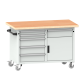 LISTA - Établi système mobile (LxPxH) 1250x700x877mm 1 porte battante, 6 tiroirs multiplex KEY Lock Gris clair RAL 7035