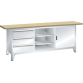 LISTA - Établi système (LxPxH) 2000x700x840mm 1 porte battante, 2 rayons, 3 tiroirs multiplex KEY Lock Gris clair RAL 7035