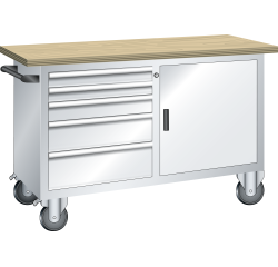 LISTA - Établi système mobile (HxLxP) 87,7 x 125 x 70cm Multiplex KEY Lock R7035