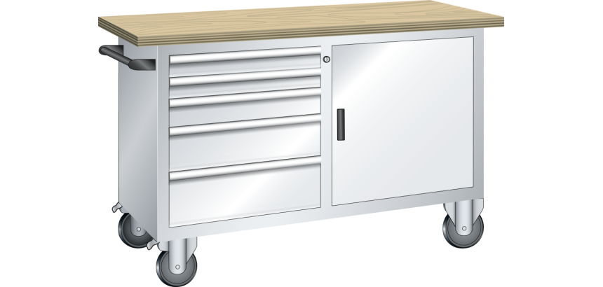 LISTA - Établi système mobile (HxLxP) 87,7x125x70cm Multiplex KEY Lock R7035