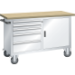 LISTA - Établi système mobile (LxPxH) 1250x700x877mm 1 porte battante, 1 rayon, 5 tiroirs multiplex KEY Lock Gris clair RAL 7035