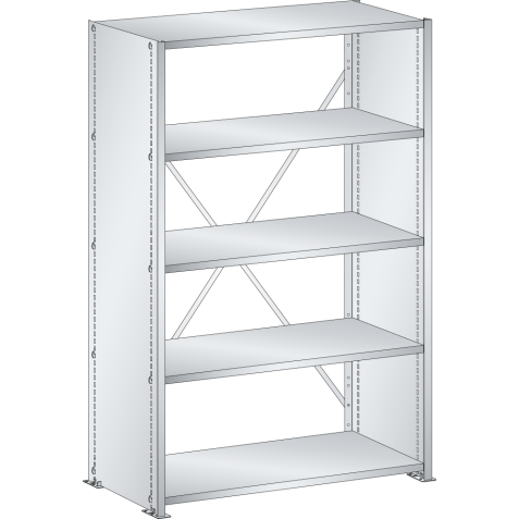 LISTA - Rayonnage universel L1006 unité de base (LxPxH) 1000x350x1450mm 5 rayons lisse (80kg) Gris clair RAL 7035