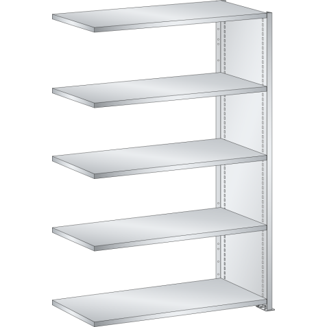 LISTA - Rayonnage universel L1006 unité annexe (LxPxH) 1000x350x1450mm 5 rayons lisse (80kg) Gris clair RAL 7035