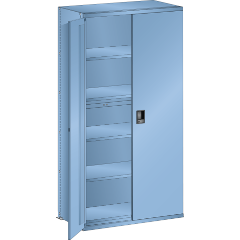 LISTA - Rayonnage universel L1006 unité de base (LxPxH) 1000x500x2000mm 6 rayons lisse (160kg), 1 porte battante verrouillable Bleu clair RAL 5012