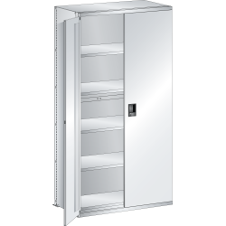 LISTA - Rayonnage universel L1006 unité de base (LxPxH) 1000x500x2000mm 6 rayons lisse (160kg), 1 porte battante verrouillable Gris clair RAL 7035