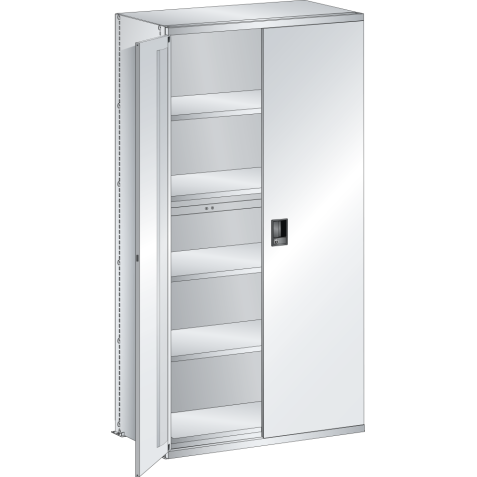 LISTA - Rayonnage universel L1006 unité de base (LxPxH) 1000x500x2000mm 6 rayons lisse (160kg), 1 porte battante verrouillable Gris clair RAL 7035