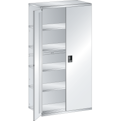 LISTA - Rayonnage universel L1006 unité annexe (LxPxH) 1000x500x2000mm 6 rayons lisse (160kg), 1 porte battante verrouillable Gris clair RAL 7035