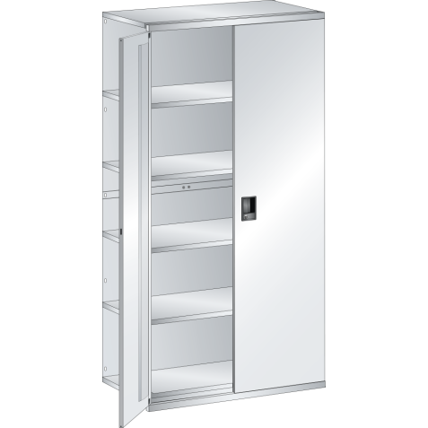 LISTA - Rayonnage universel L1006 unité annexe (LxPxH) 1000x500x2000mm 6 rayons lisse (160kg), 1 porte battante verrouillable Gris clair RAL 7035