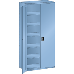 LISTA - Rayonnage universel L1006 unité de base (LxPxH) 1000x350x2200mm 7 rayons lisse (80kg), 1 porte battante verrouillable Bleu clair RAL 5012