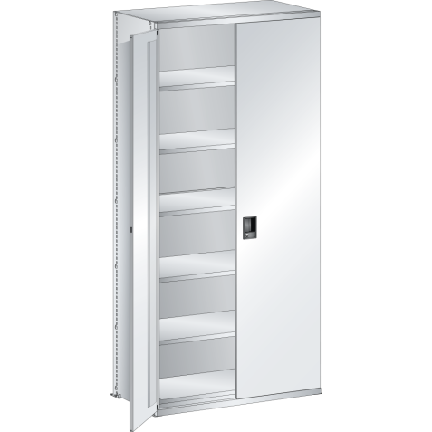LISTA - Rayonnage universel L1006 unité de base (LxPxH) 1000x350x2200mm 7 rayons lisse (80kg), 1 porte battante verrouillable Gris clair RAL 7035