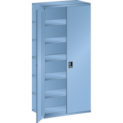 LISTA - Rayonnage universel L1006 unité annexe (LxPxH) 1000x350x2200mm 7 rayons lisse (80kg), 1 porte battante verrouillable Bleu clair RAL 5012