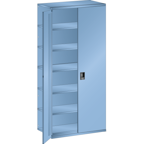 LISTA - Rayonnage universel L1006 unité annexe (LxPxH) 1000x350x2200mm 7 rayons lisse (80kg), 1 porte battante verrouillable Bleu clair RAL 5012