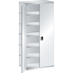 LISTA - Rayonnage universel L1006 unité annexe (LxPxH) 1000x350x2200mm 7 rayons lisse (80kg), 1 porte battante verrouillable Gris clair RAL 7035